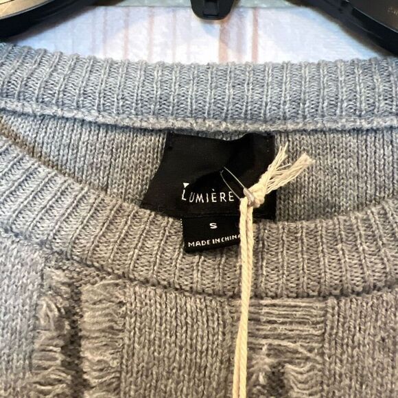 Lumiere Fringe Sweater Oversized Boho Gray Sz.S NWT - Picture 3 of 3